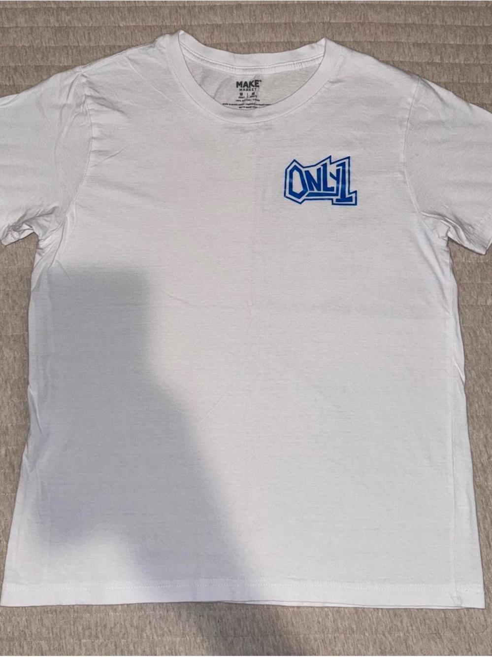 Makers Market White Short Sleeve Tee with Blue "Only 1" Chest Graphic